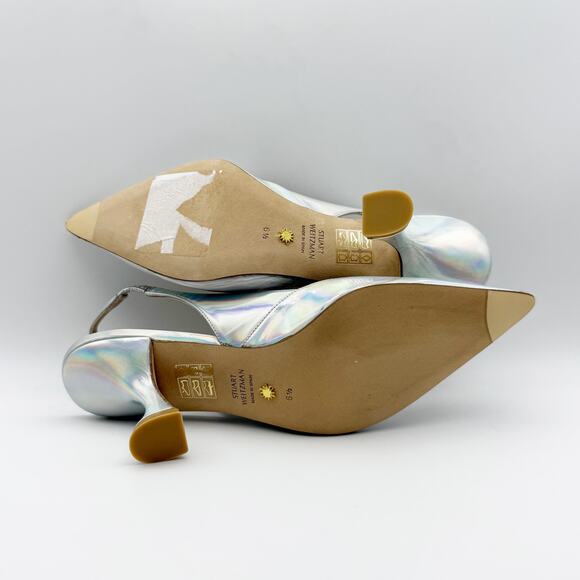 Stuart Weitzman Womens Xcurve 85 Slingback Heels US 6.5 Silver Sling Back NWOB - Picture 11 of 12